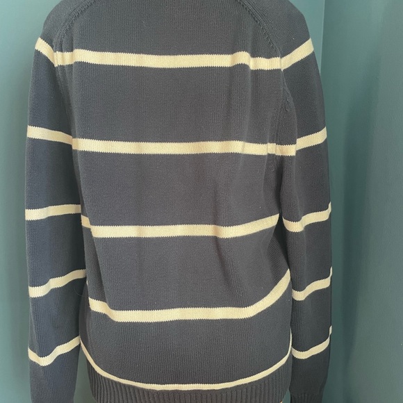 J Crew Men’s Navy Cream Striped 100% Cotton Crew Neck Sweater Size Medium - Picture 5 of 10